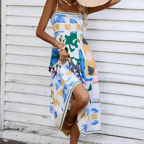 Multicolor Boho Womens Geo Print Cami Dress - Picture 5 of 5